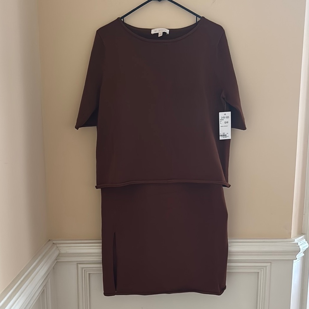 NWT Etcetera Women's Brown Two-Piece Set Skirt/Short Sleeve Top Medium/Large